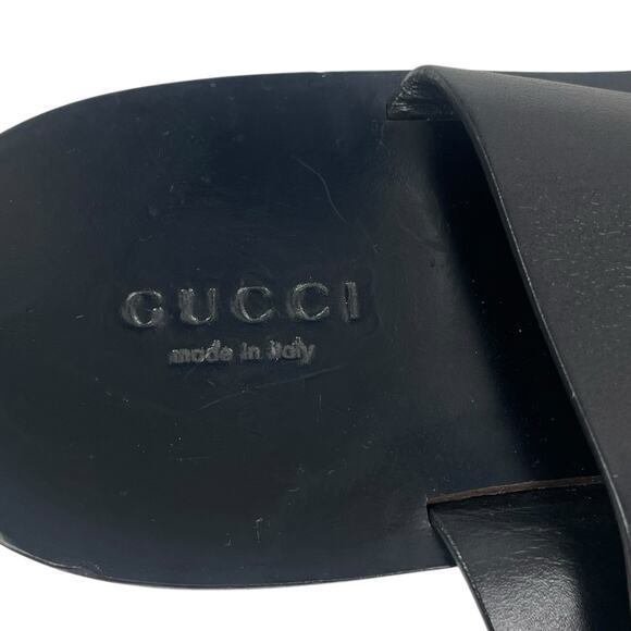 Gucci Horsebit Calf Leather Thong Sandal Slide Black Silver Size 37.5 - Picture 8 of 11